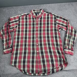 Ralph Lauren Blake Large Plaid Button-Down Shirt Red Green Cotton Long Sleeve
